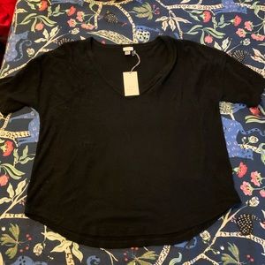 Black Short Sleeve Ultra Soft Ribbed V Neck T